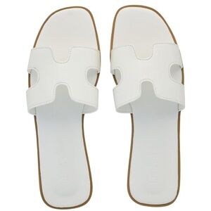 White Slip-On Sandals – Cut-Out Design, Square Toe
